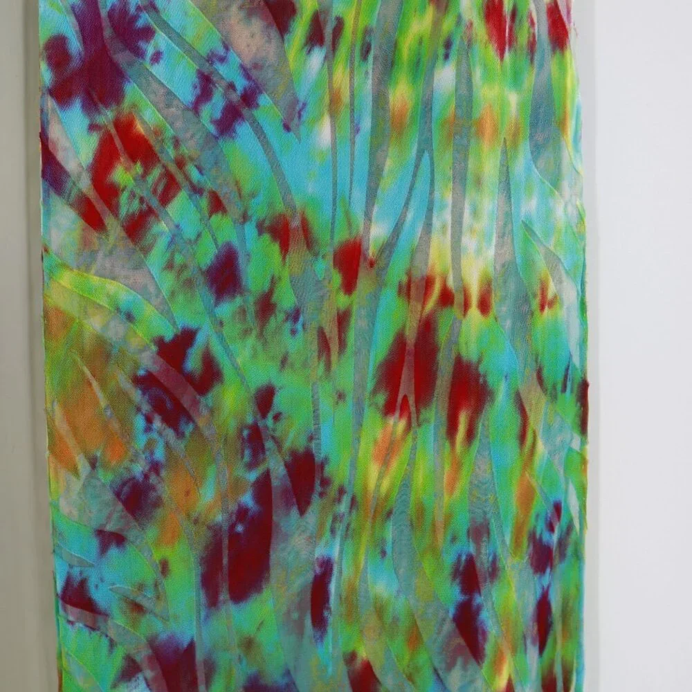 Tie Dye Scarf Set Of 2 Art To Wear Funky Silk Feel Colorful Burnout Transitional